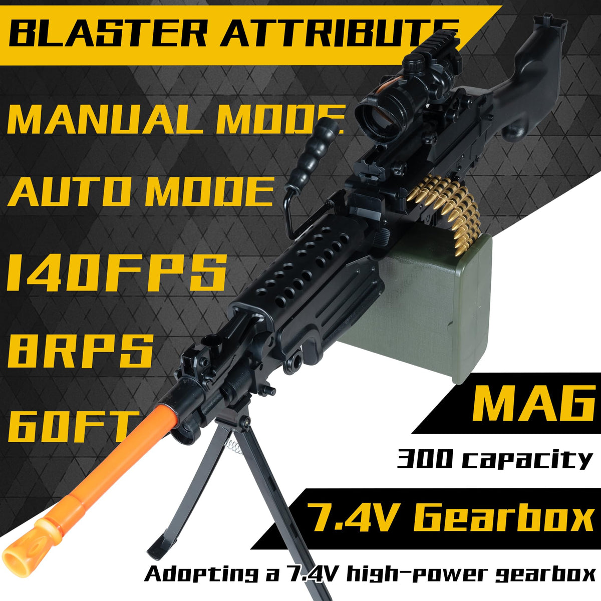 AROBEF Gel Splat Blaster drum mag with 500-round capacity for extended battles.