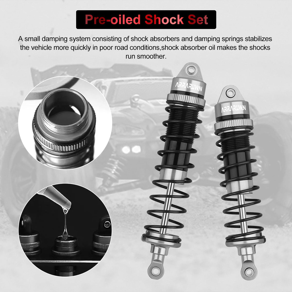 ARRAROWN 4-pack rear shocks 126mm built for heavy terrain.