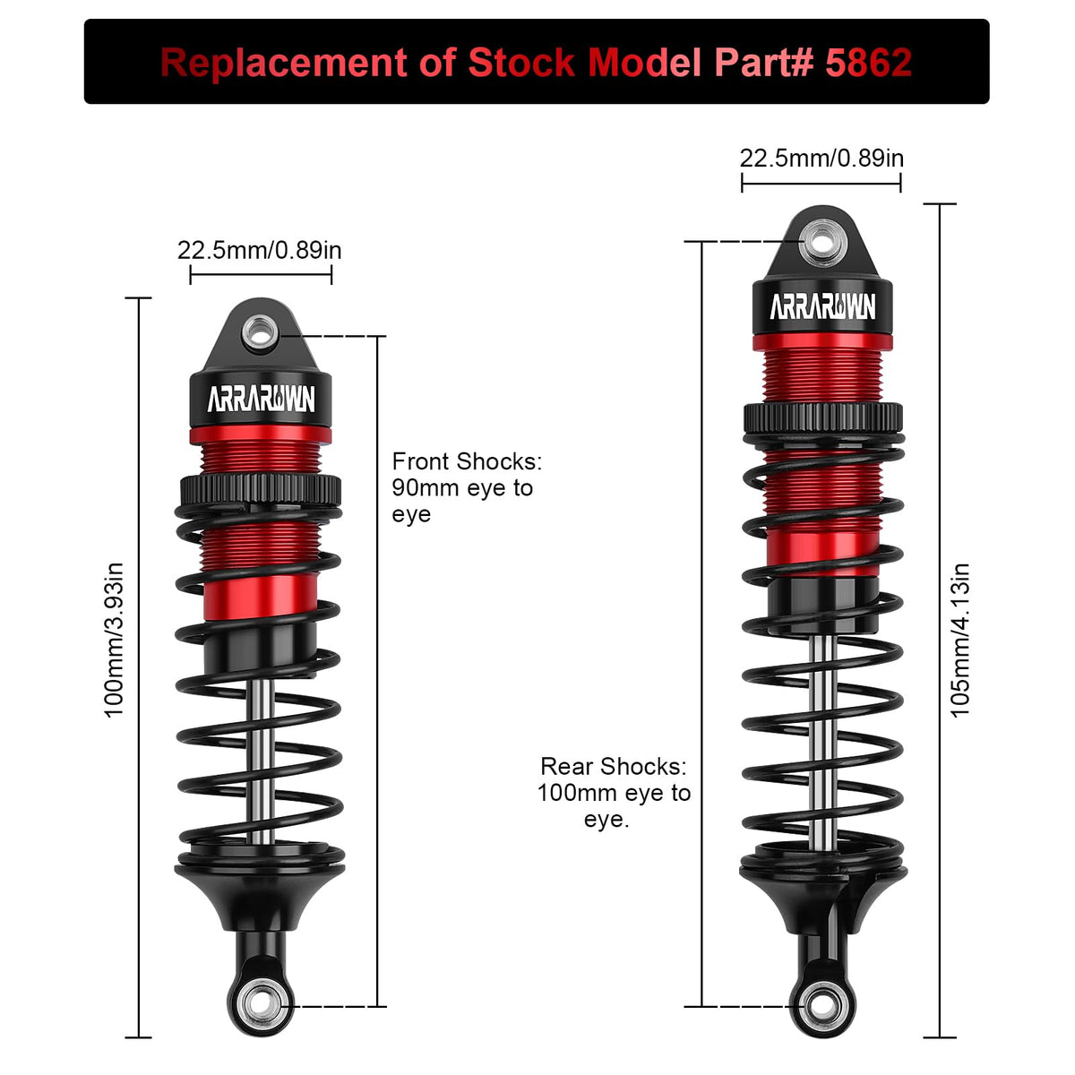 ARRAROWN rear shocks displayed, designed for heavy-duty off-road performance.