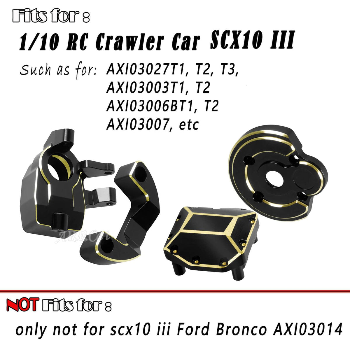ARRCat brass axle diff cover on SCX10 III with reinforced design for durability.