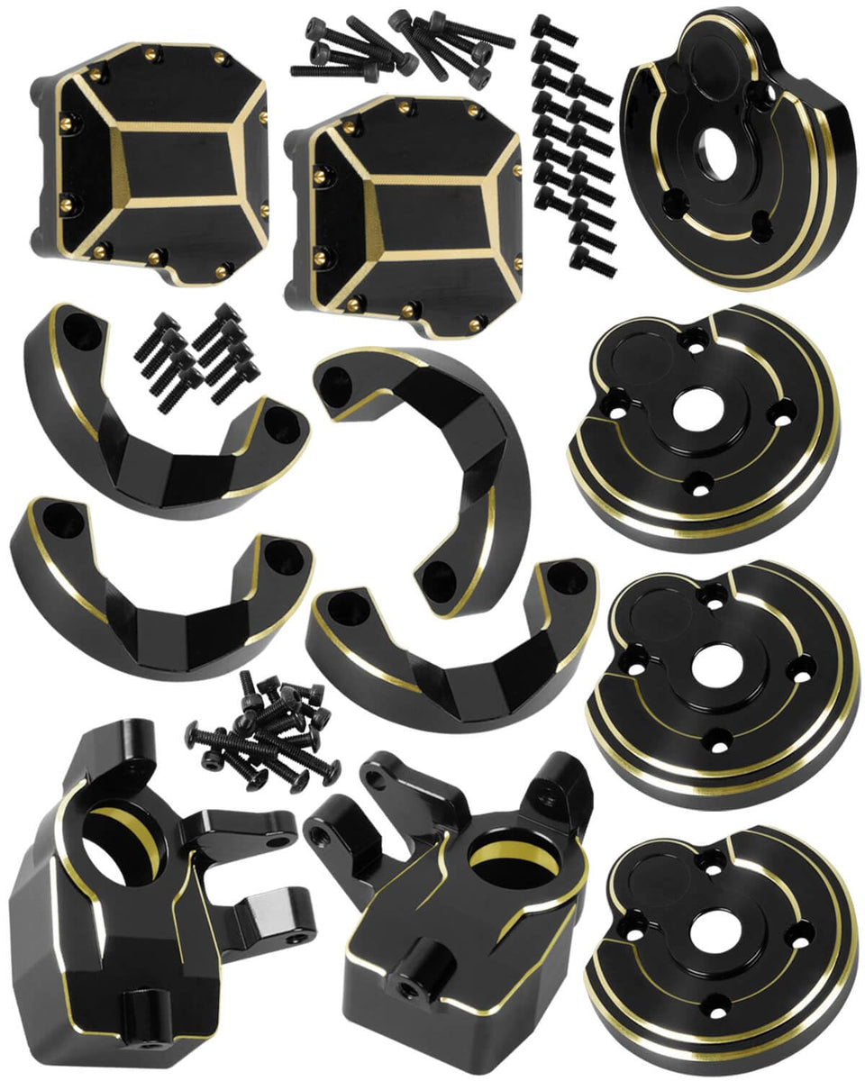 ARRCat brass portal covers close-up showing durable brass construction for SCX10 III.