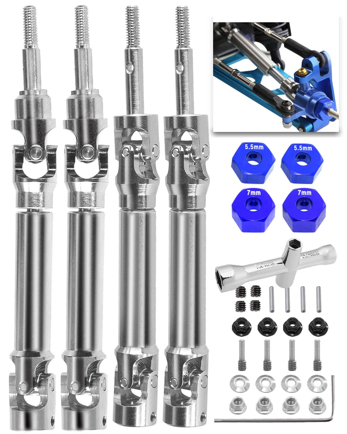 ARRCat front CVD drive shaft in blue close-up for 1/10 scale RC cars