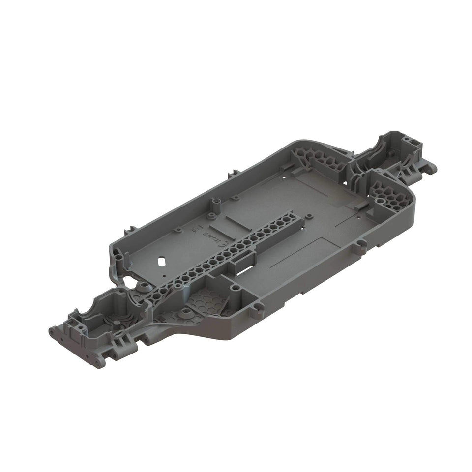ARRMA composite chassis LWB in action, delivering durable long-wheelbase support for RC kits