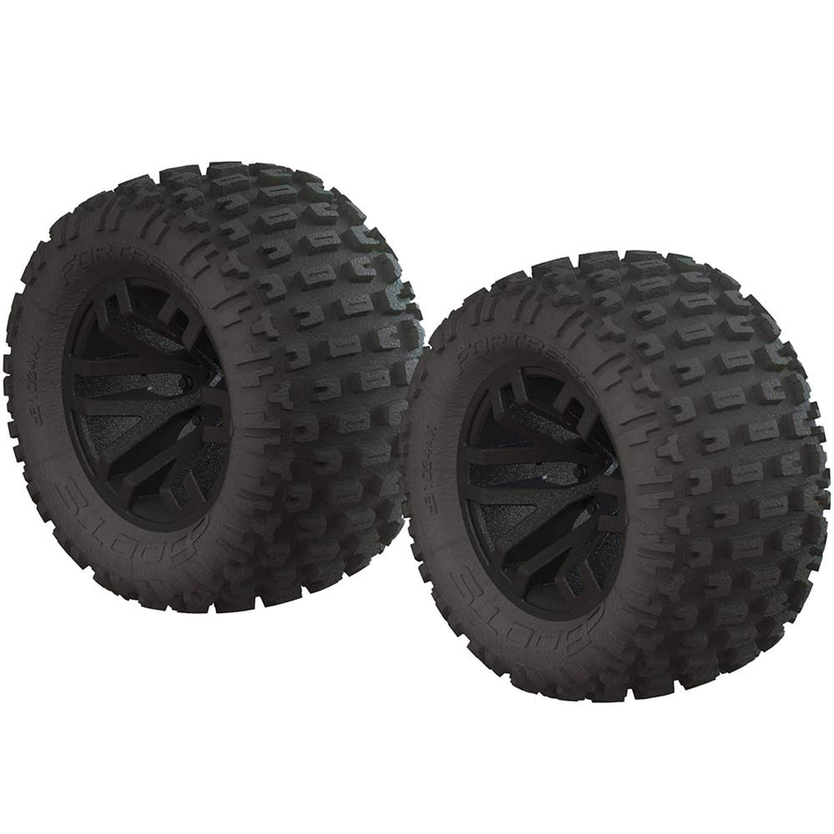 ARRMA dBoots Fortress MT tires on black wheels for all surface grip
