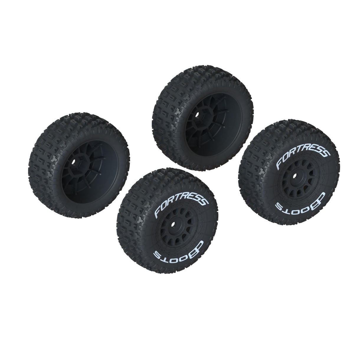 ARRMA dBoots Fortress tire set glued in black offers ready-to-fit traction and reliable handling.