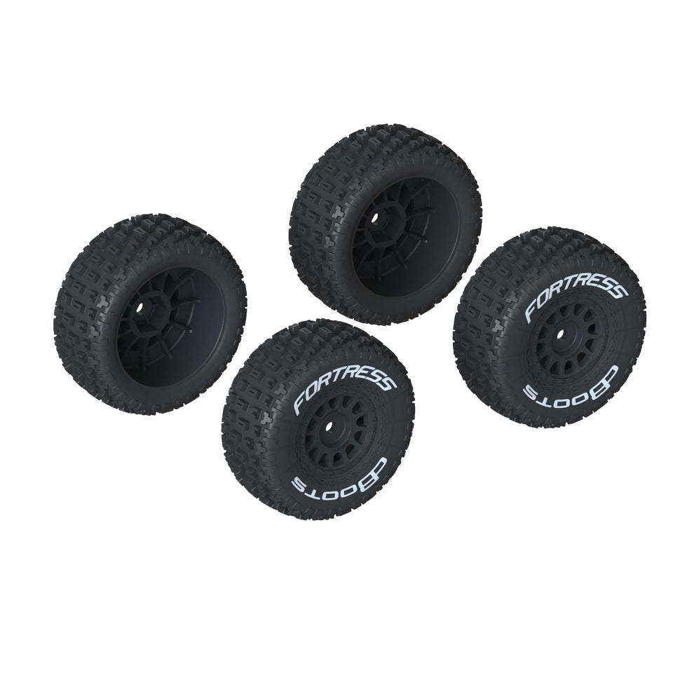 ARRMA dBoots Fortress tire set glued in black offers ready-to-fit traction and reliable handling.