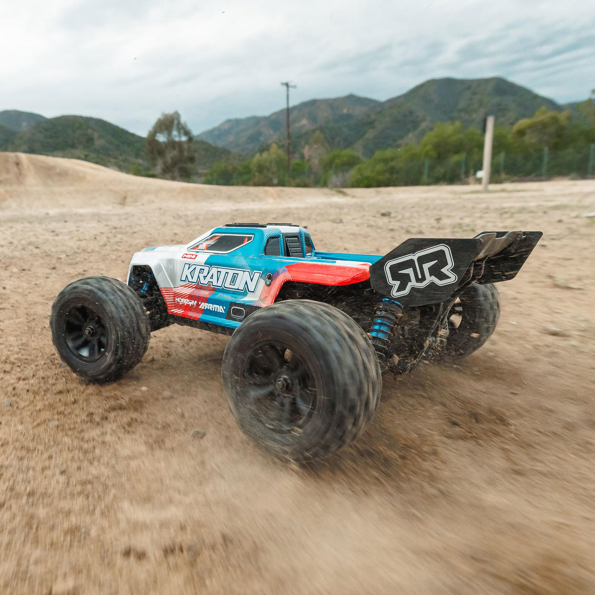 ARRMA Mini Kraton 3S DSC 4x4 rear-view shows rugged drivetrain for all-terrain riding