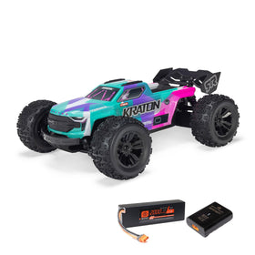ARRMA Mini Kraton teal-pink body design ideal for fast, durable backyard bashing.