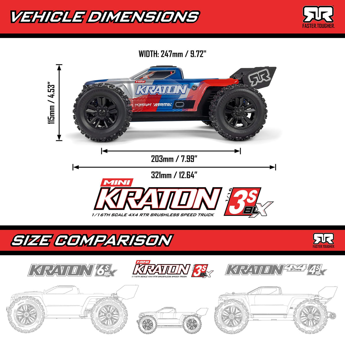 ARRMA Mini Kraton waterproof electronics handling puddles and mud with confidence.