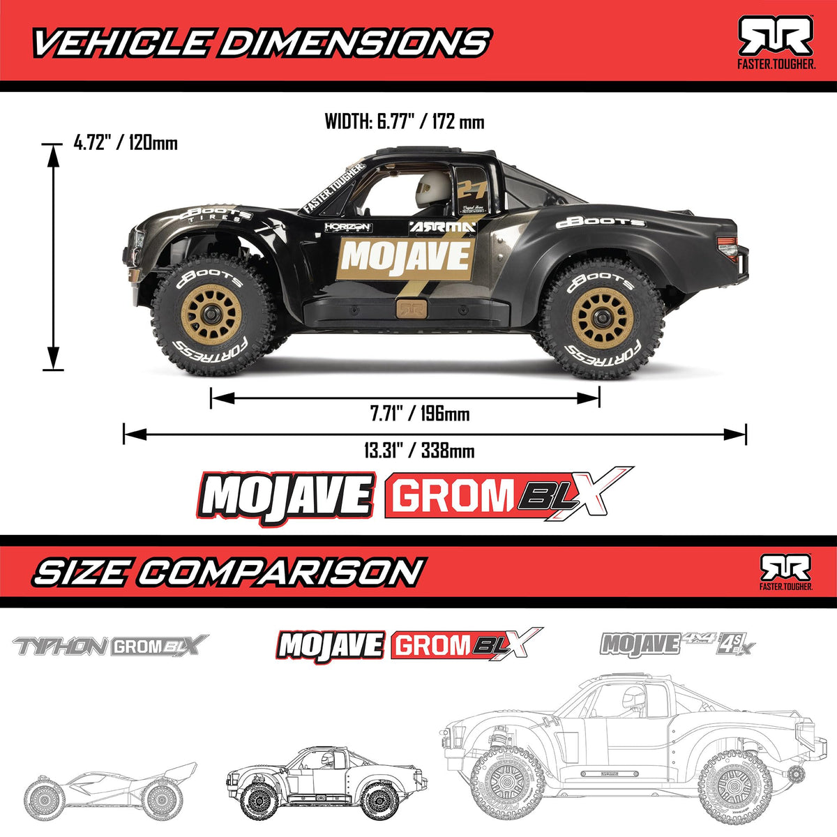 ARRMA Mojave GROM 4x4 DSC system, stability control aids smooth throttle control on varied terrain.