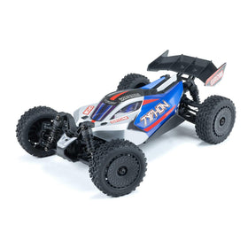 ARRMA Typhon GROM 4x4 blue-silver front view showcases bold styling and ready-for-action performance.