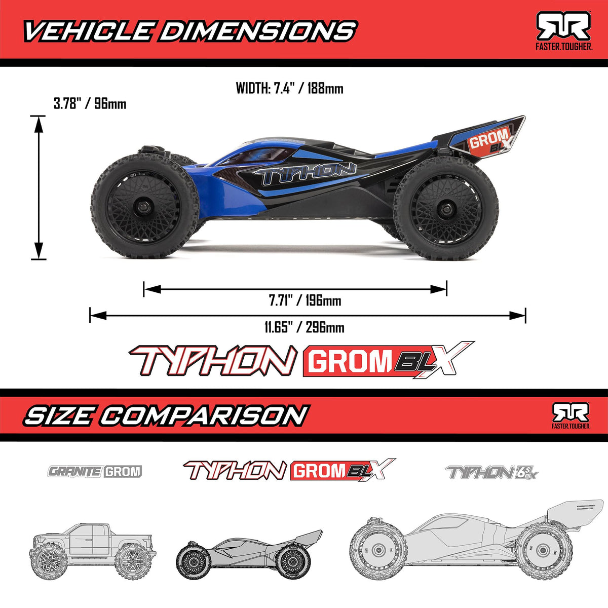 ARRMA Typhon GROM 4x4 wheel assembly demonstrates traction ready tires for varied terrain