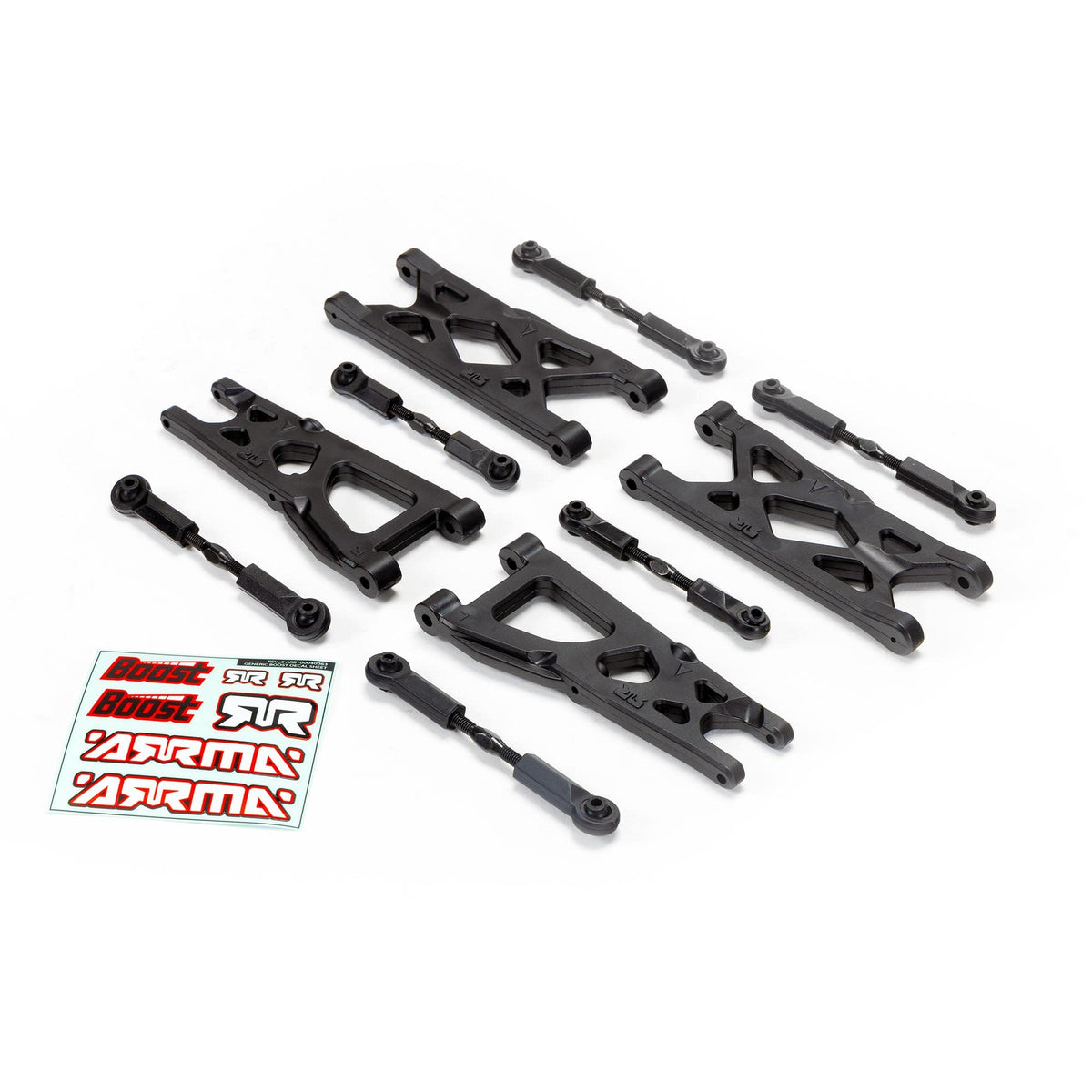 ARRMA Wide Track Arm Boost Box showing wider arms for improved stability during curves.