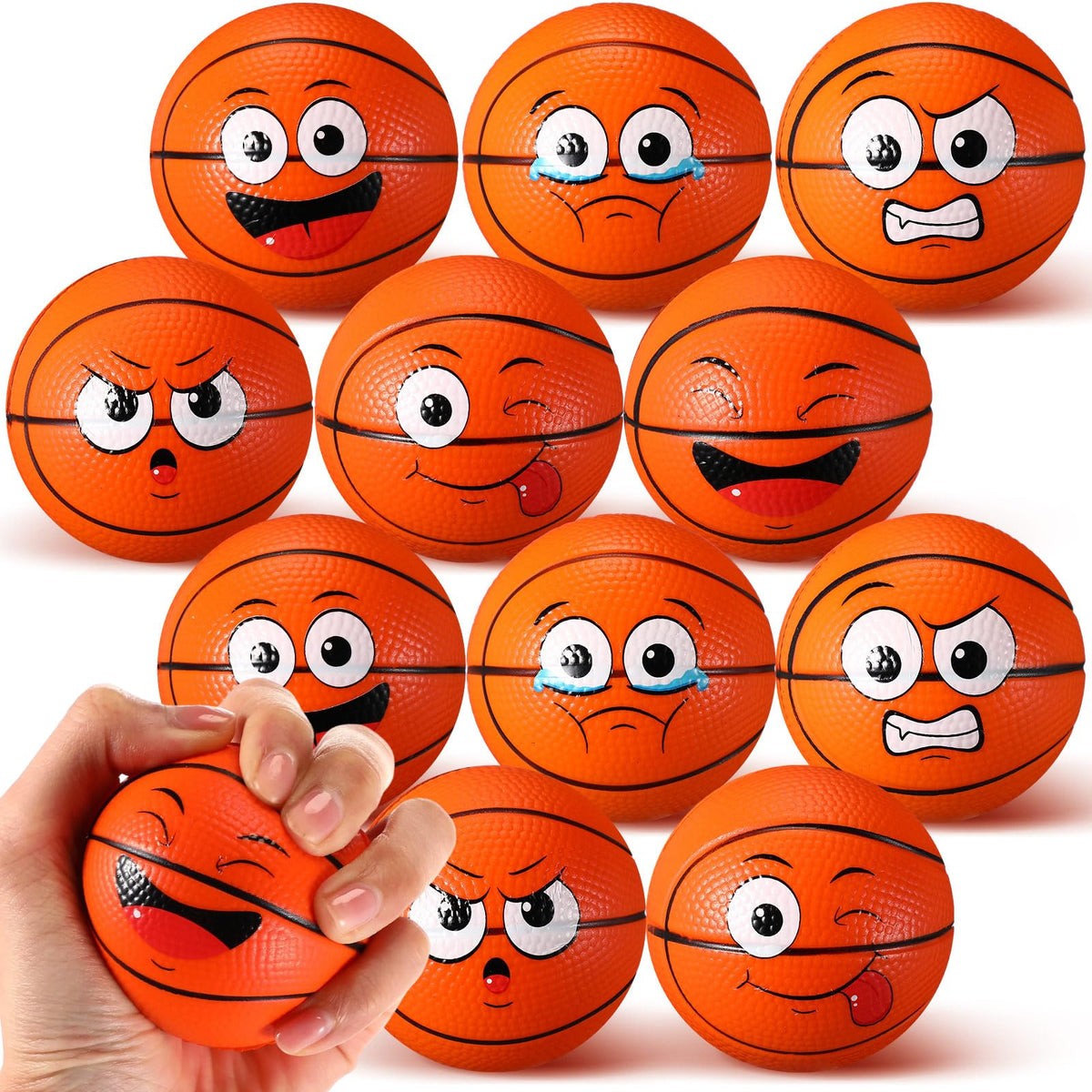 Arrowbash 24pc multicolor face basketball stress balls for portable stress relief.