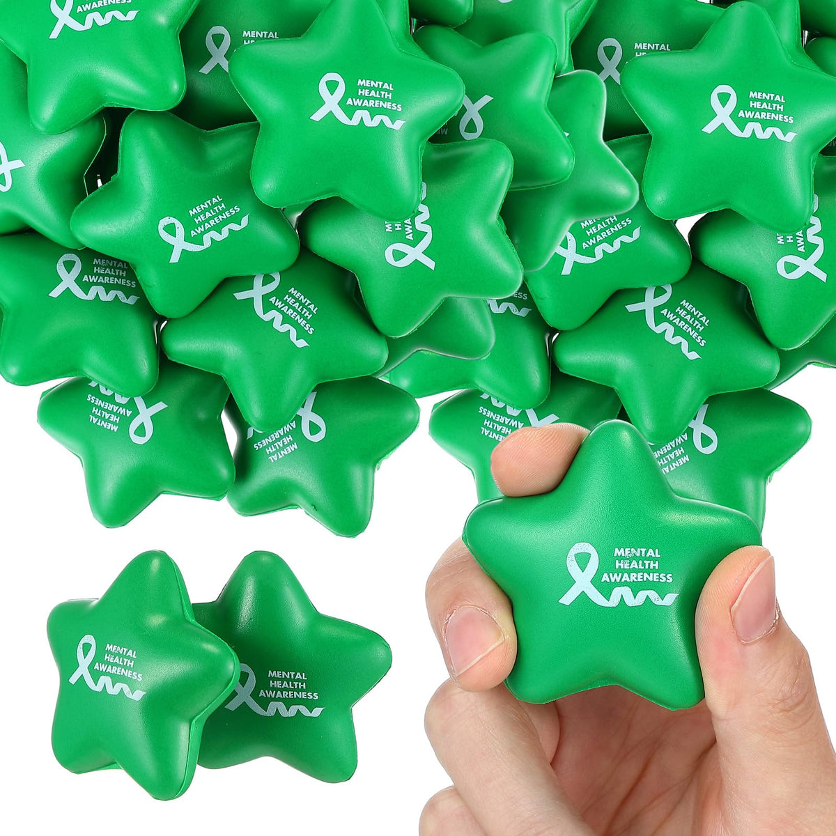 Arrowbash 50-piece star stress balls in green for event gifting and awareness.