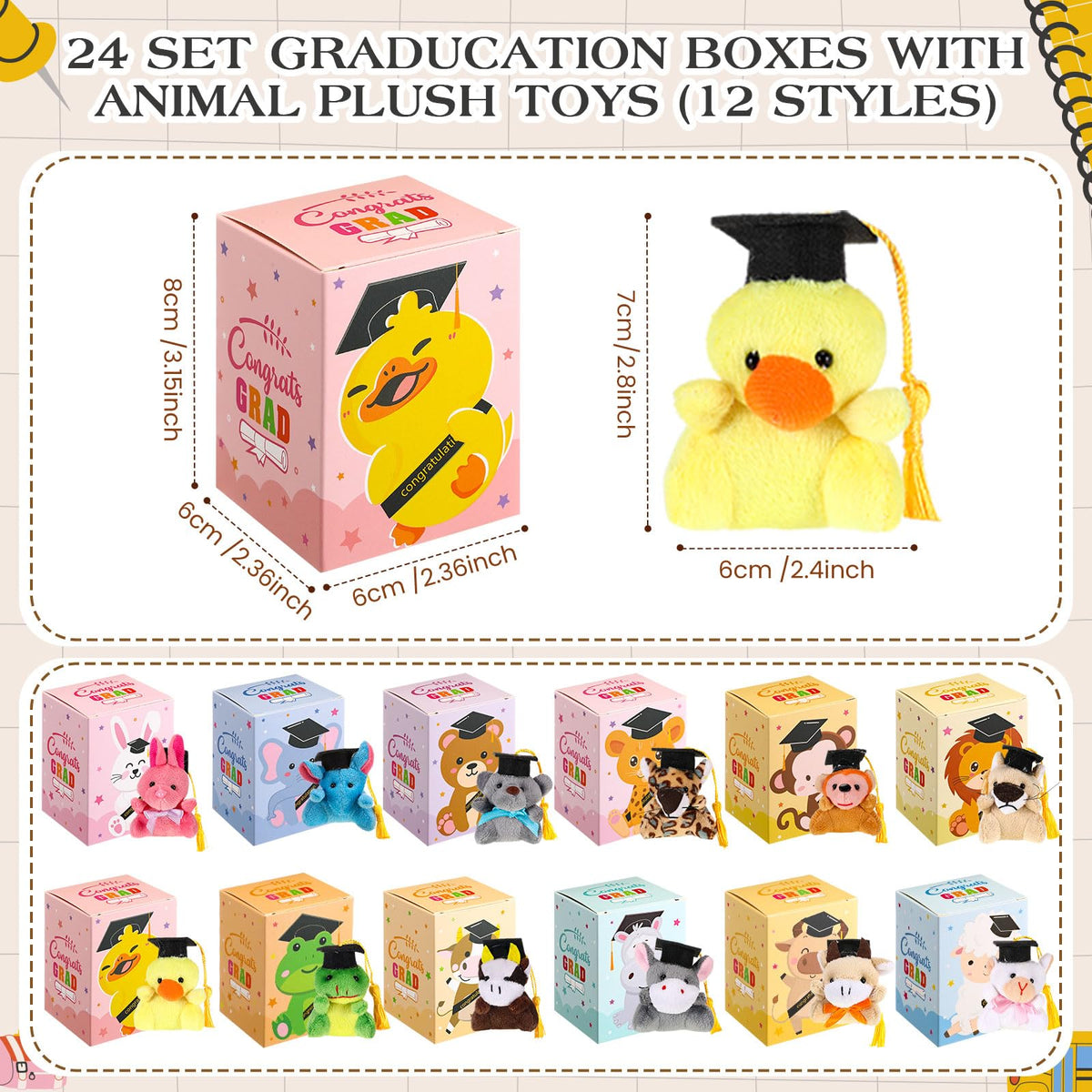 Arrowbash cow plush with graduation hat, a fun school prize