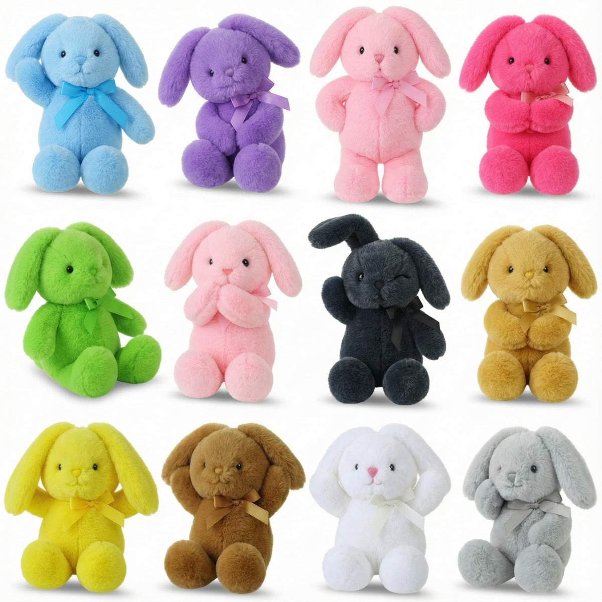 Arrowbash Easter bunny 12-color pack showcases vibrant, soft plush—perfect for Easter decor and gifts.