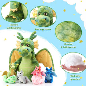Arrowbash four baby dinosaurs plush in vibrant colors for playful storytelling.