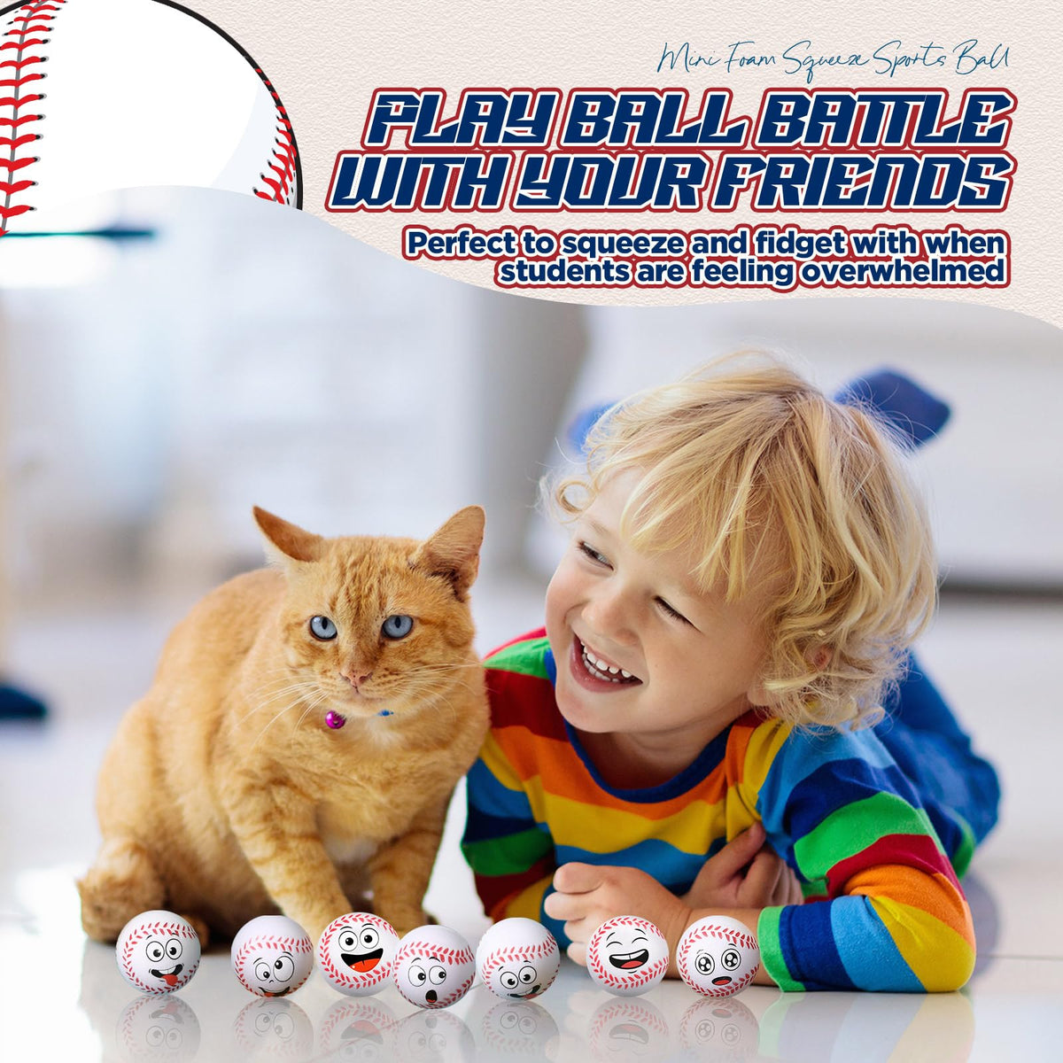 Arrowbash mini baseball stress ball with a laughing face for classroom rewards.