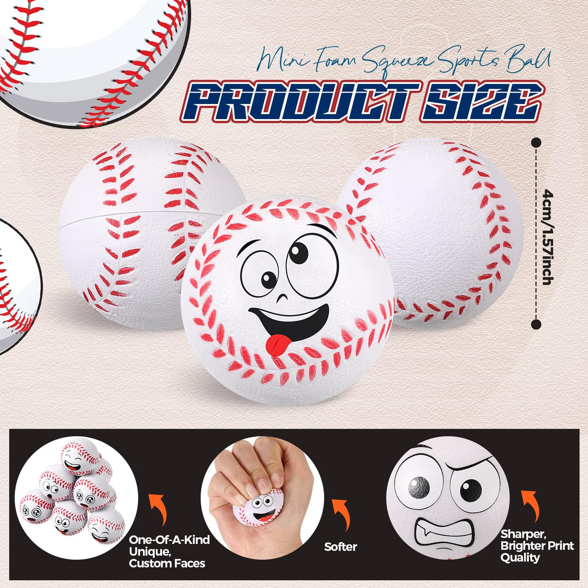 Arrowbash mini baseball stress ball with a surprised face for quick focus.