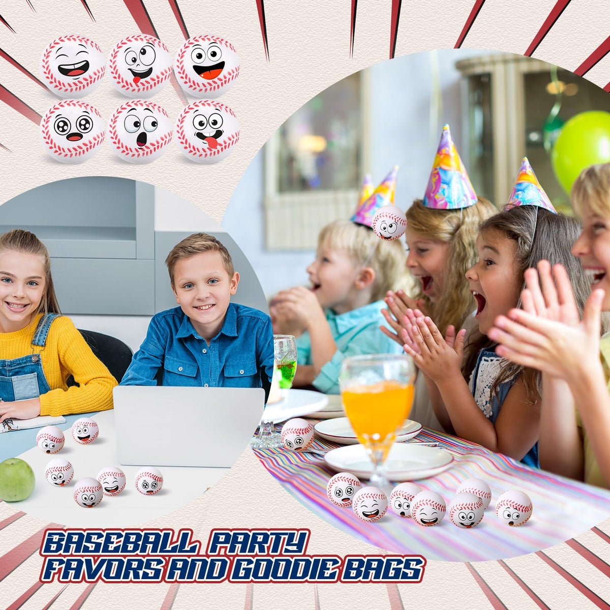 Arrowbash mini baseball stress ball with a wink face for pocket-friendly distraction.