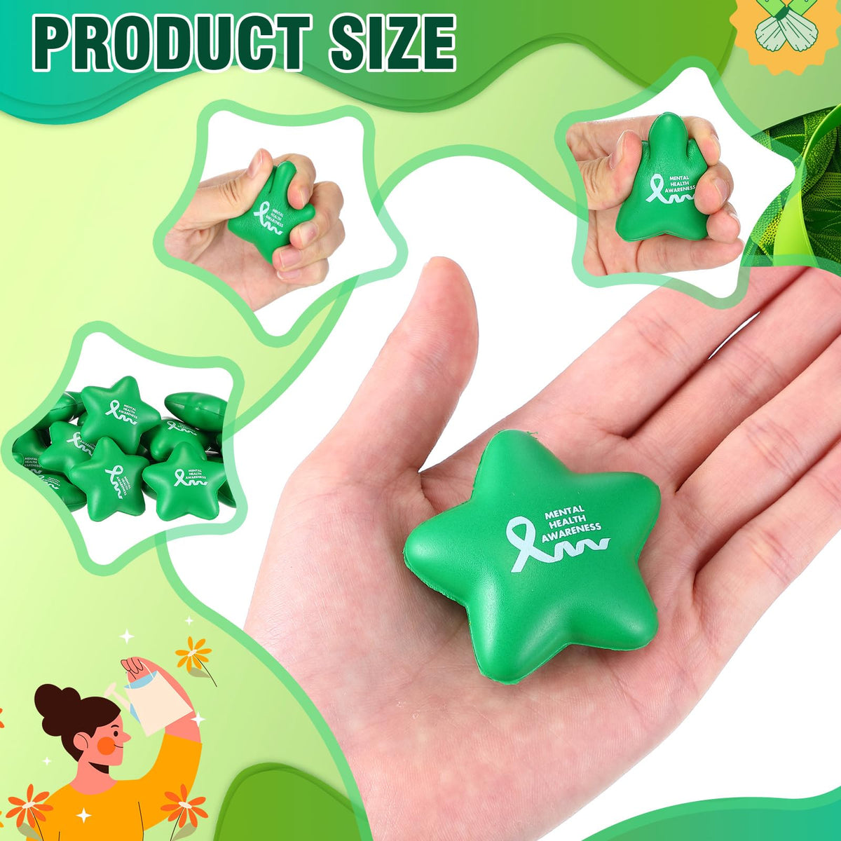 Arrowbash mini star stress ball in green, handheld size for on-the-go relief.