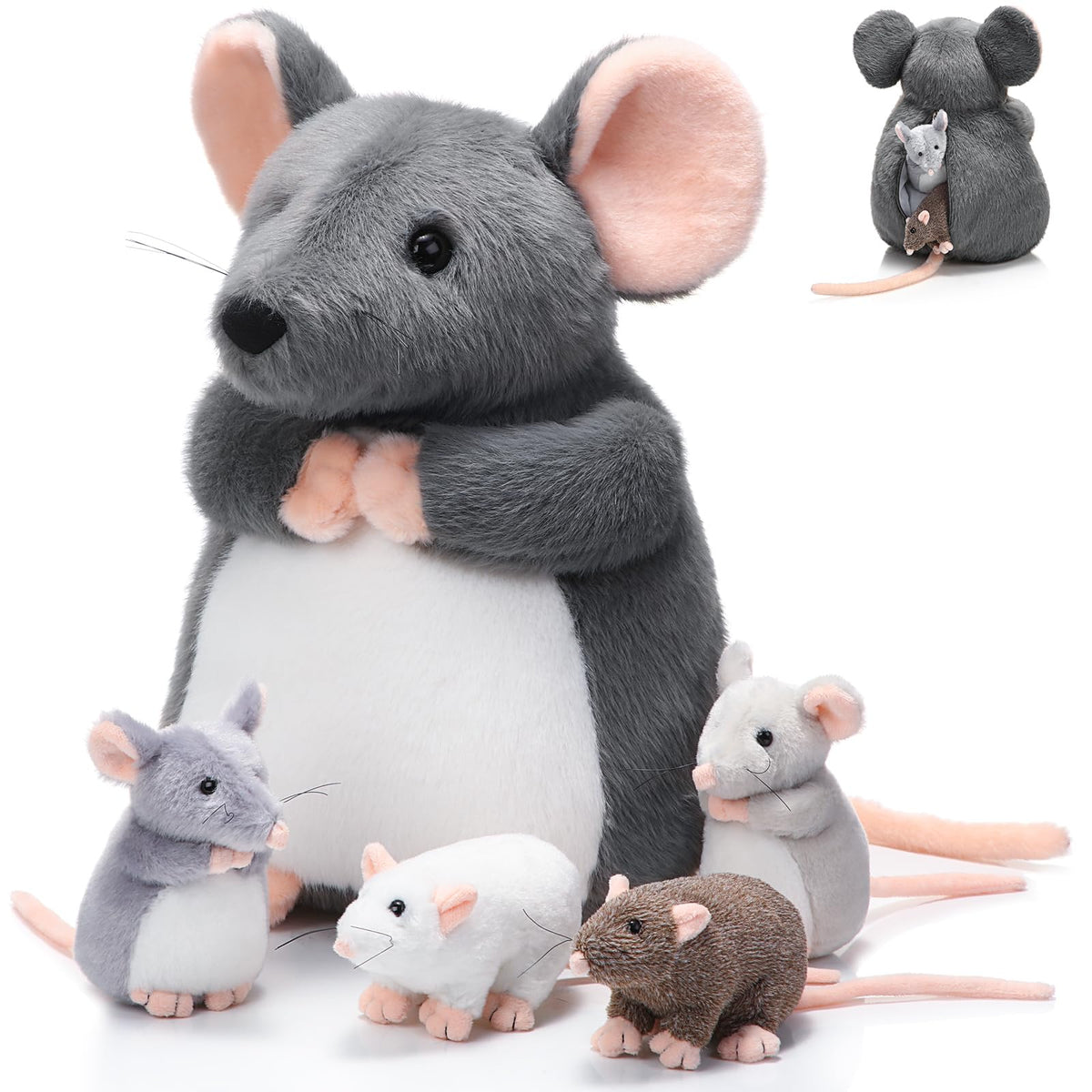 Arrowbash mother mouse plush with zipper back for playful birth moments
