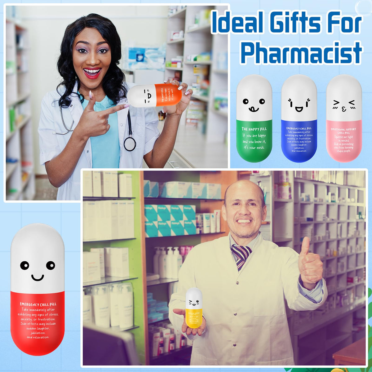 Arrowbash pill stress ball with cute cartoon face for stress relief