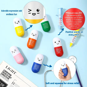Arrowbash pill stress ball with printed motivational words for morale boosts