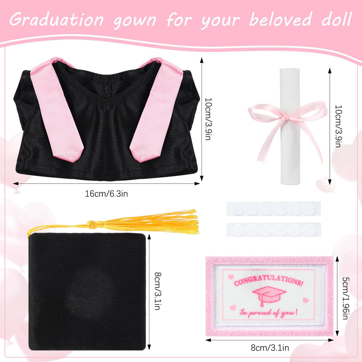 Arrowbash pink graduation gown for 8-inch plush toys; a polished look for celebrations.