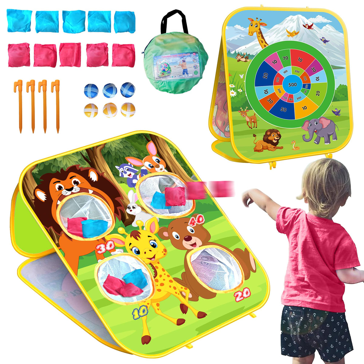 ARS Sports Animal bean bag toss board set up outdoors for family fun.