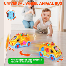 Arscniek toy bus features automatic steering for obstacle navigation during crawling.