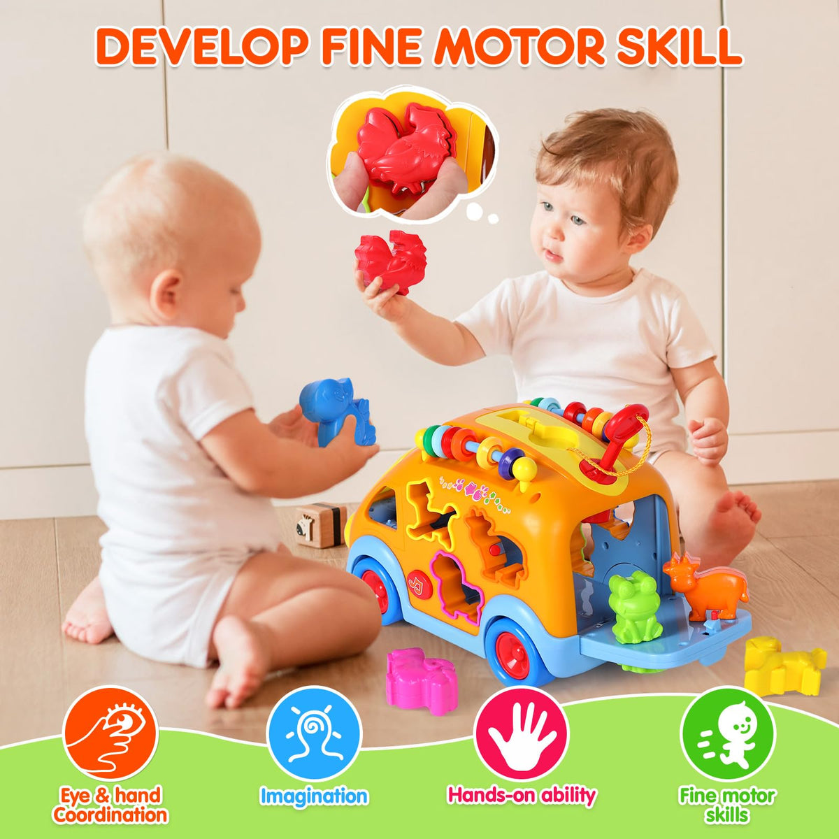 Arscniek toy bus has rounded edges for safe baby friendly handling.