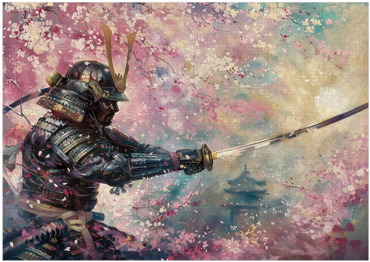 Art of Socks Cherry Blossom and Samurai puzzle image with vibrant florals for mindful moments