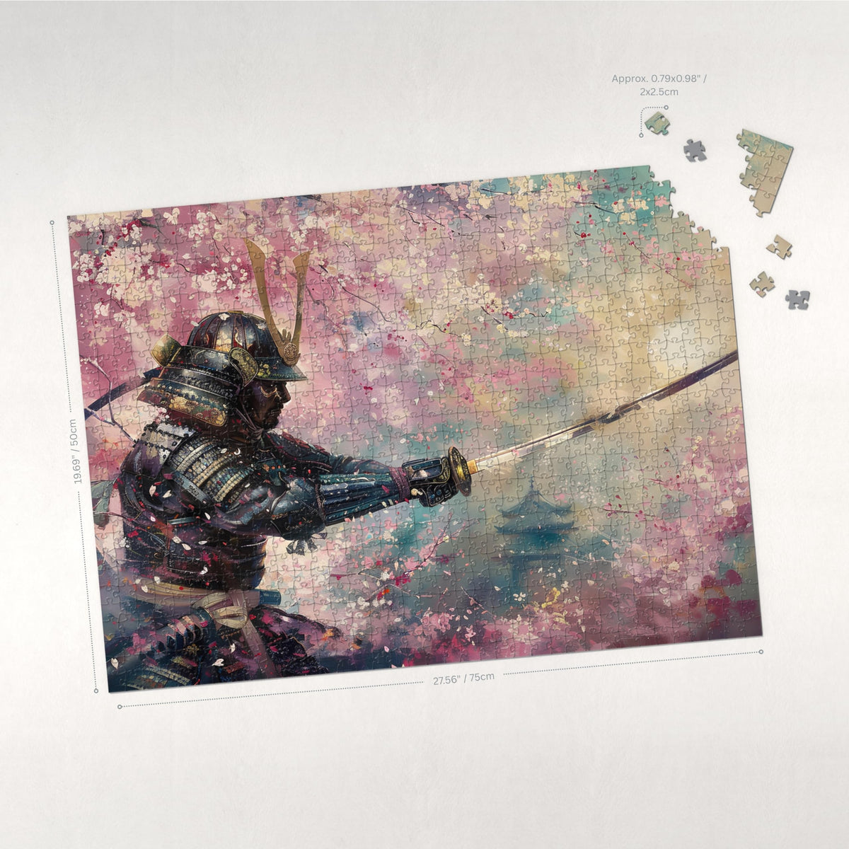 Art of Socks Cherry Blossom Samurai puzzle close-up panels for focus during evenings
