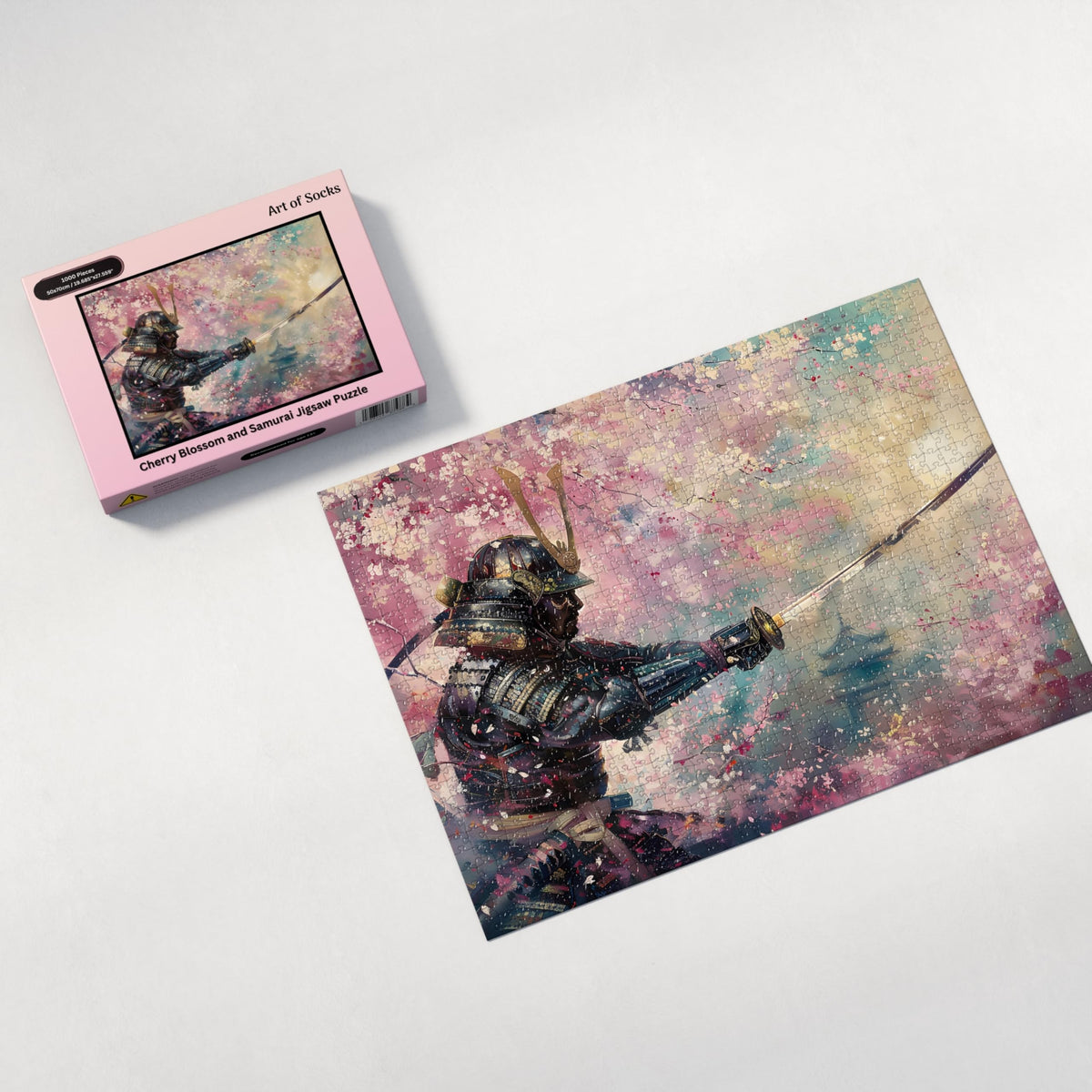 Art of Socks Cherry Blossom Samurai puzzle landscape image for family sessions