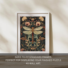Iconic floral-dragonfly motif complements classic decor and hobbies.