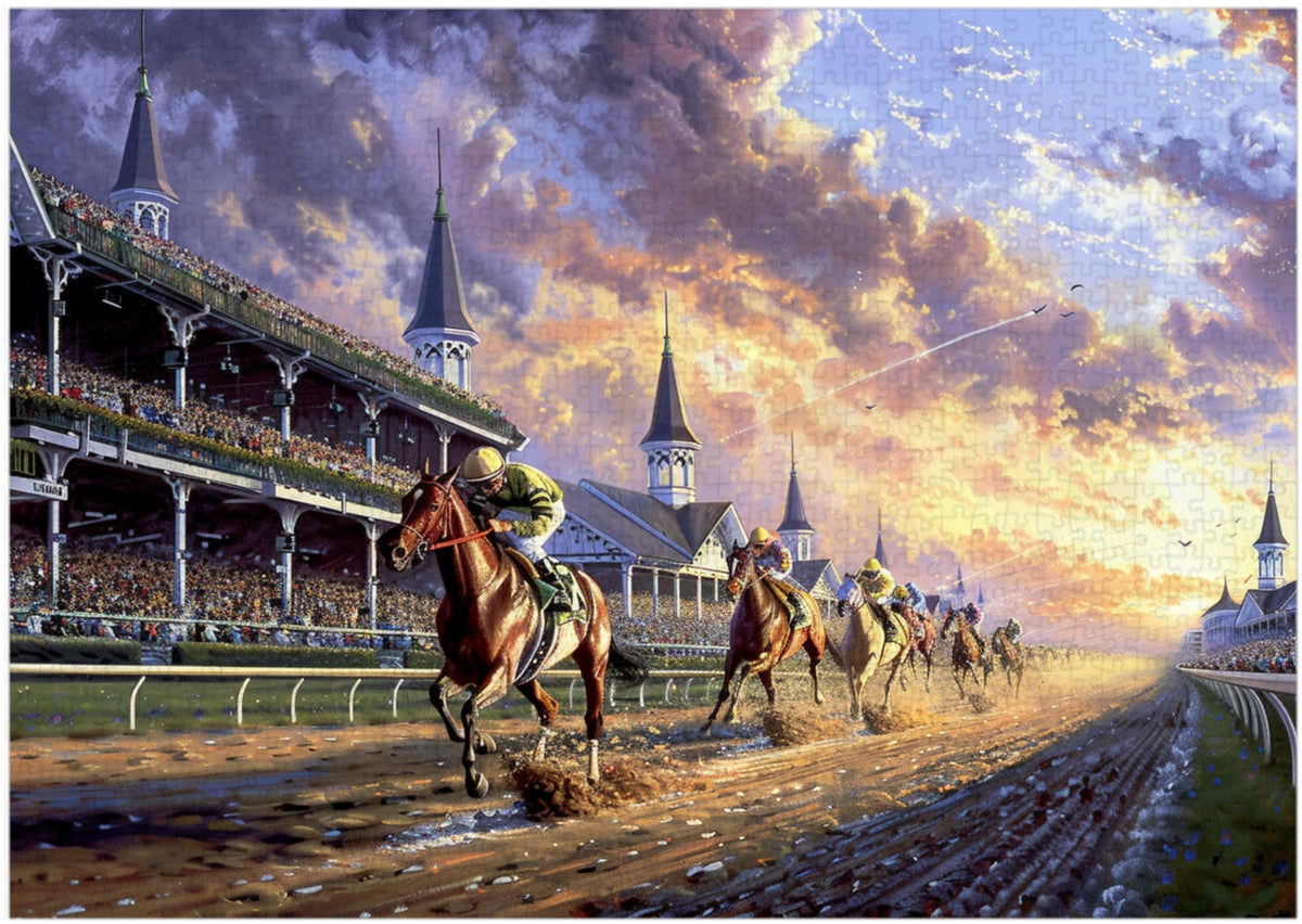 Art of Socks horse racing puzzle box shows gift-ready packaging for shoppers.