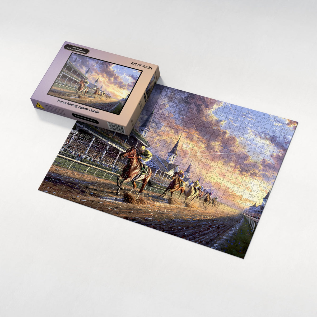 Art of Socks horse racing puzzle finished size 50x70 cm ready for display.