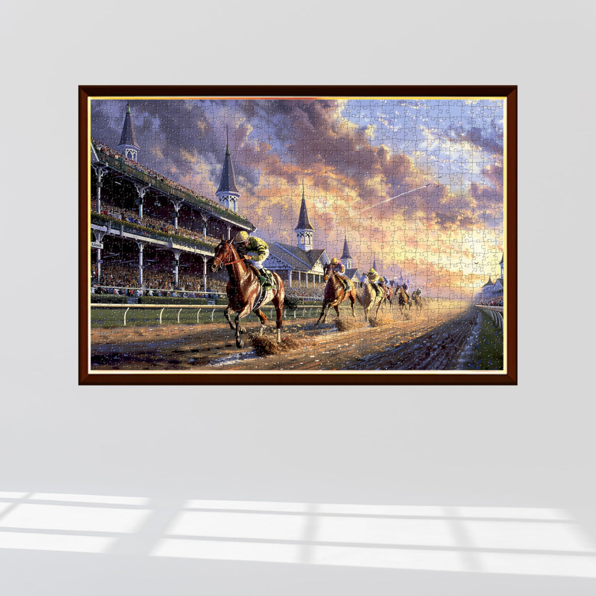 Art of Socks puzzle scene with horses evokes drama for horse lovers.