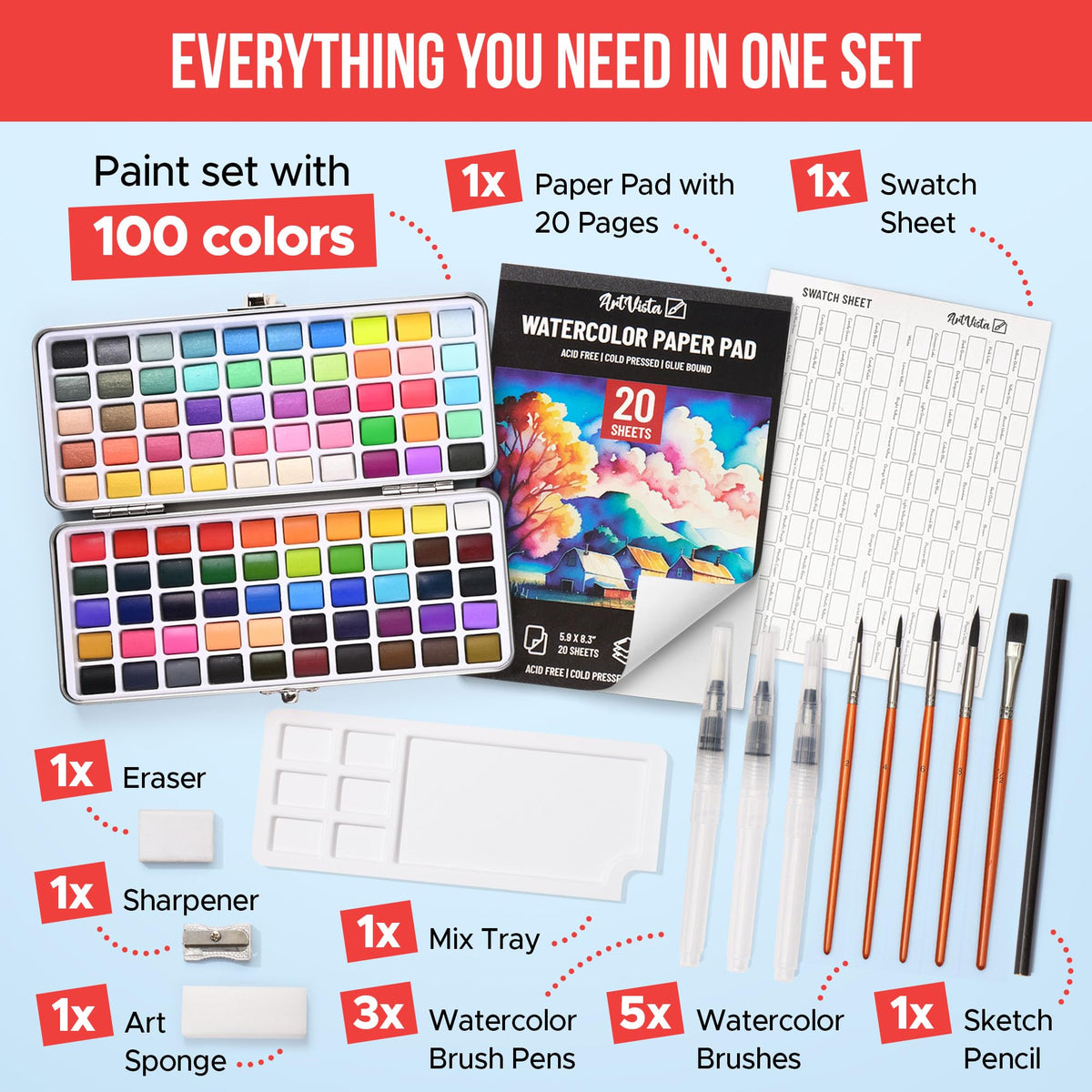 Art Vista 100 color swatches showing metallics and neons for vibrant effects