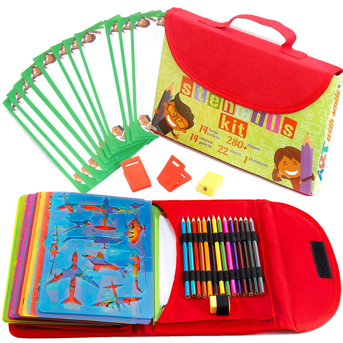 Art with Smile drawing stencils kit carry case closed, portable travel art storage