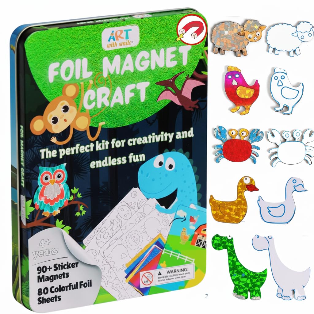 Art with Smile Foil Art Kit magnets in action for portable creativity.
