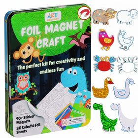 Art with Smile Foil Art Kit magnets in action for portable creativity.