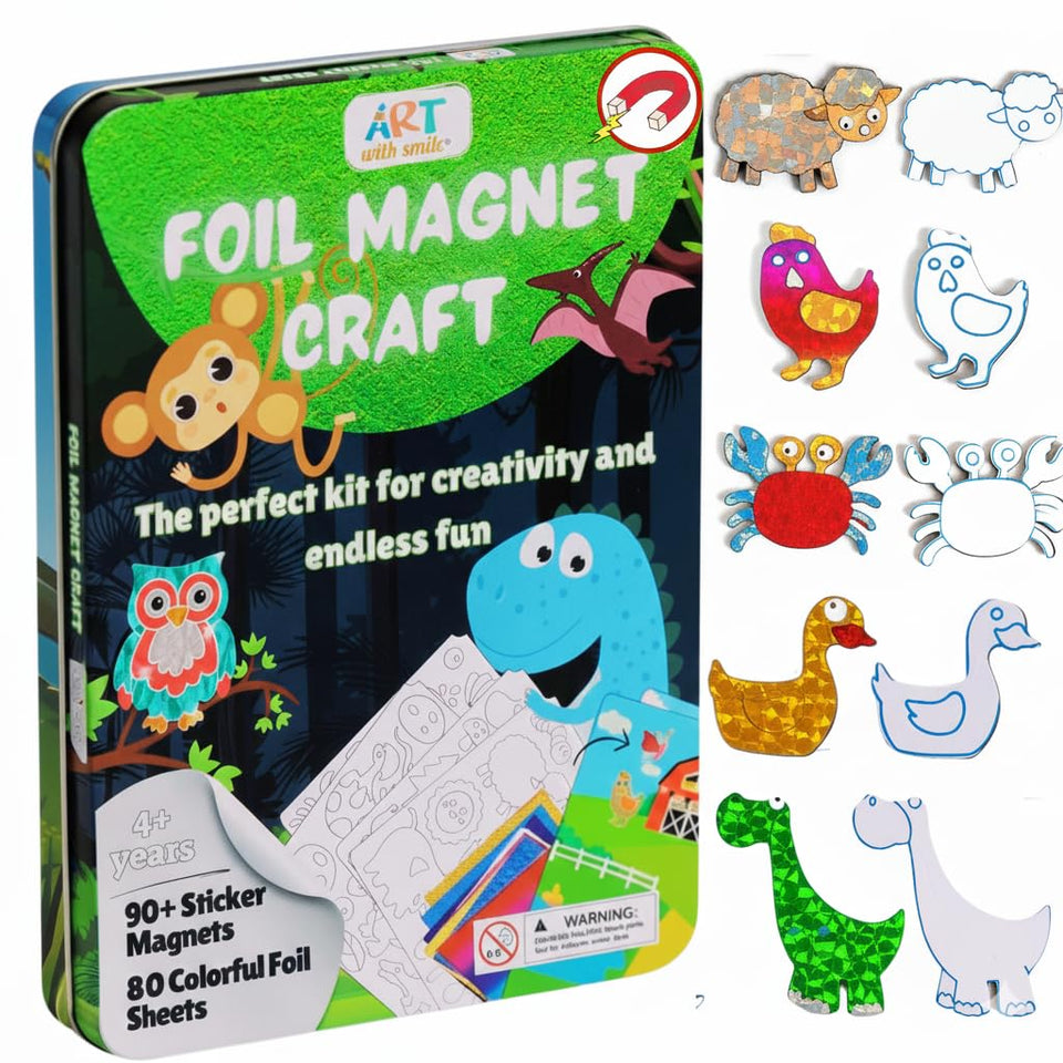 Art with Smile Foil Art Kit magnets in action for portable creativity.