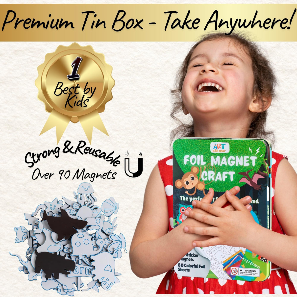 Art with Smile Foil Art Kit travel tin keeps pieces organized.