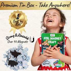 Art with Smile Foil Art Kit travel tin keeps pieces organized.