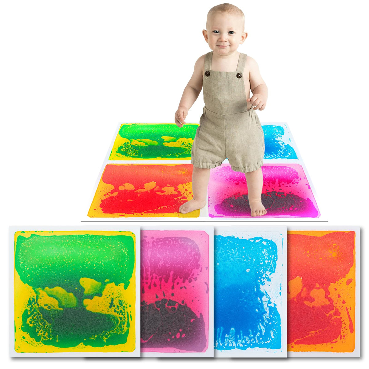 Art3d liquid sensory floor tile close-up shows moving liquid for tactile play.