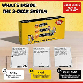 ARTAGIA Chat deck inside play offers prompts for relatable discussions and rapport building.