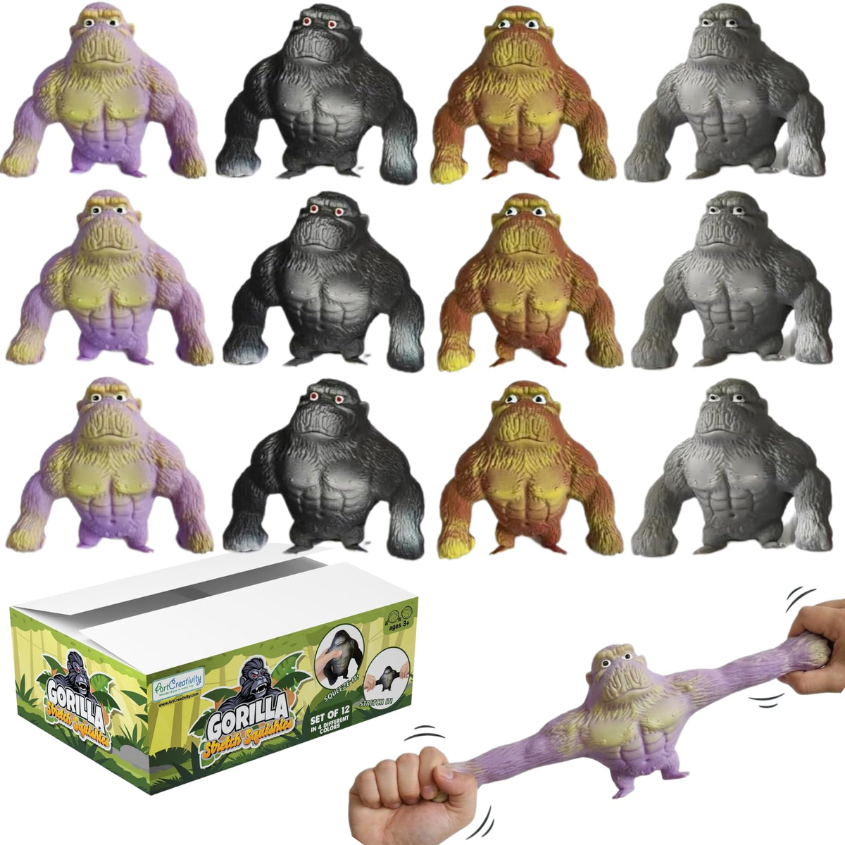 ArtCreativity 12-pack stretchy gorilla toys for tactile fun and sensory play